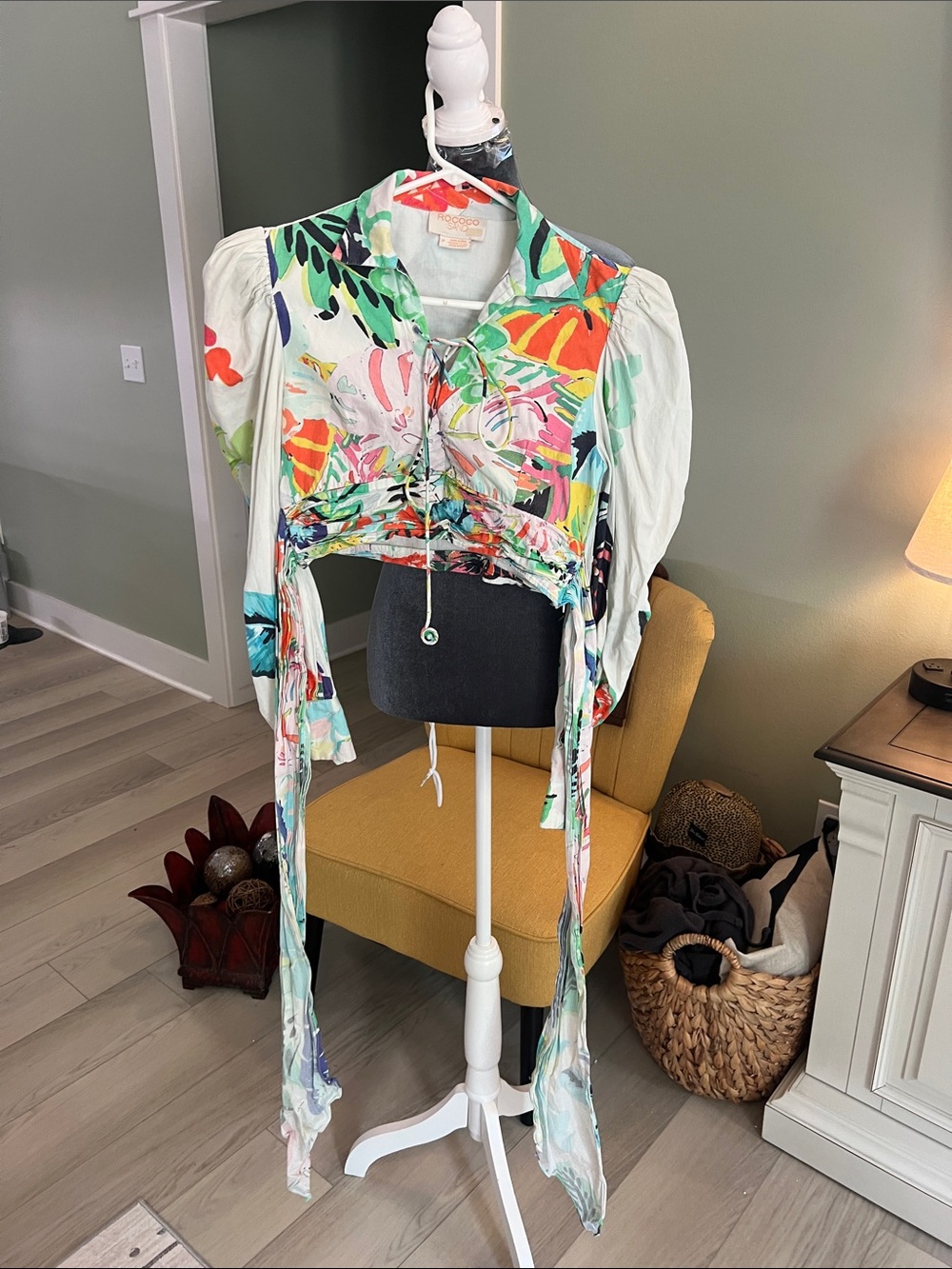 Rococo Sand Multicolor Floral Tie-Front Crop Top